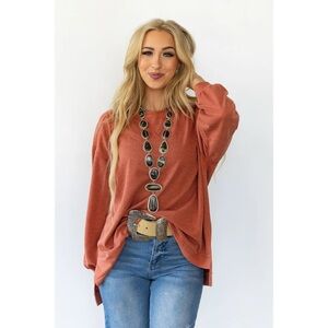 🆕 Andree By Unit Rust Tunic Oversized Large Waffle Hi-Lo Hem